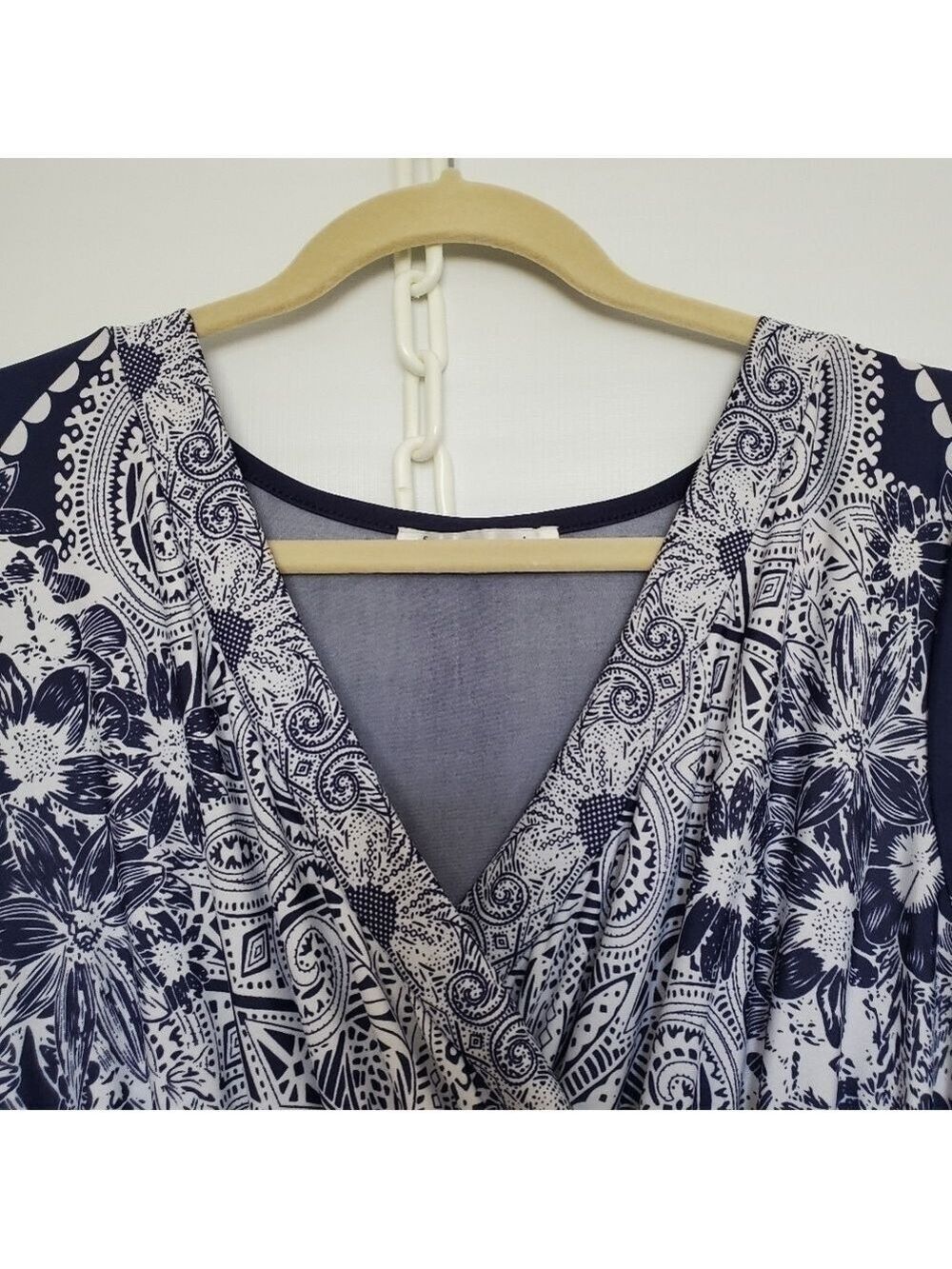 LAPOGEE MAXI DRESS FLORAL PAISLEY LIGHT-WEIGHT SOFT WHITE NAVY WOMENS ( L ) - Picture 3 of 10